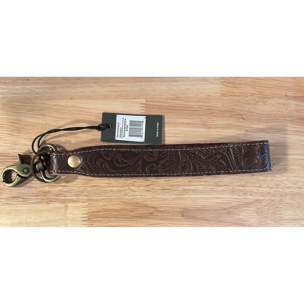 Myra Handbags Brown‎ Leather Hand Tooled Key Fob Classic Country Bag Charm New